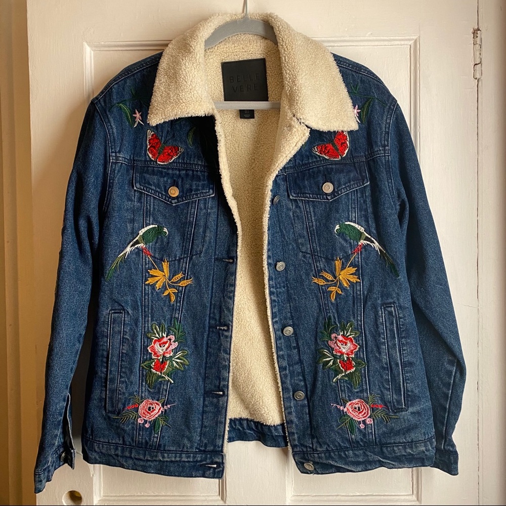 NWOT Belle Vere embroidered jean jacket